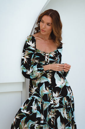 Verona Long Sleeve Midi Dress - Black Island