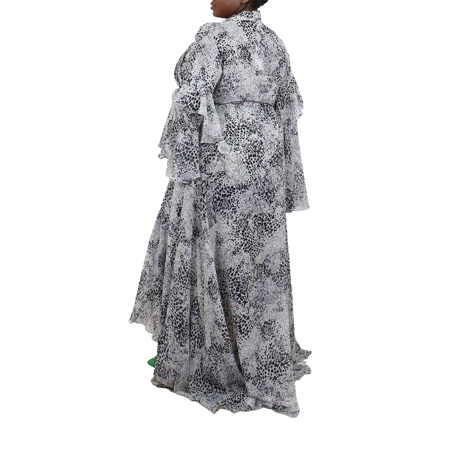 Korinne Deluxe Kaftan With Neck Tie-Black & White Cheetah Print