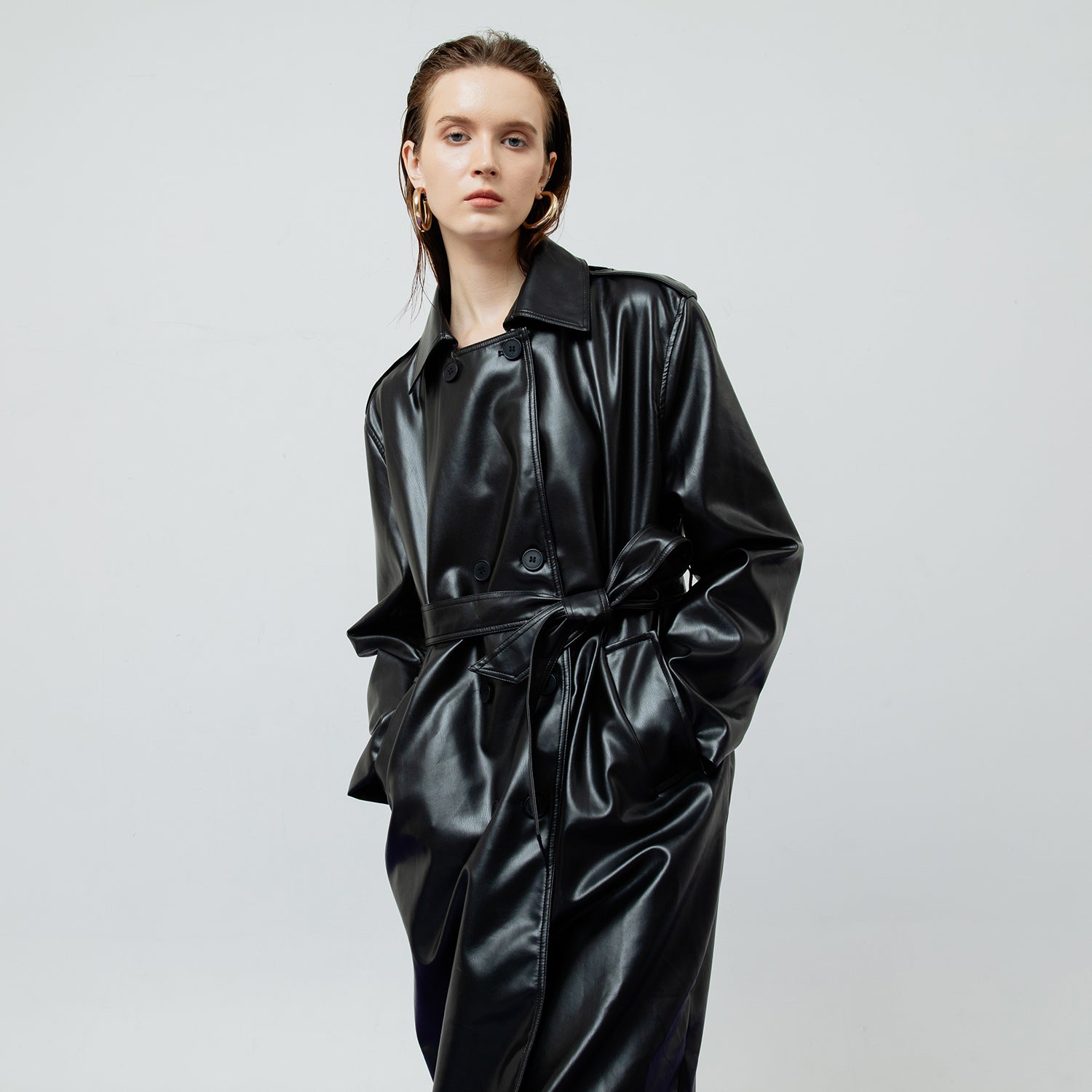 RAVEN LEATHER BLACK TRENCH COAT