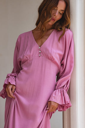 Ava Long Sleeve Ruffle Maxi Dress - Mauve