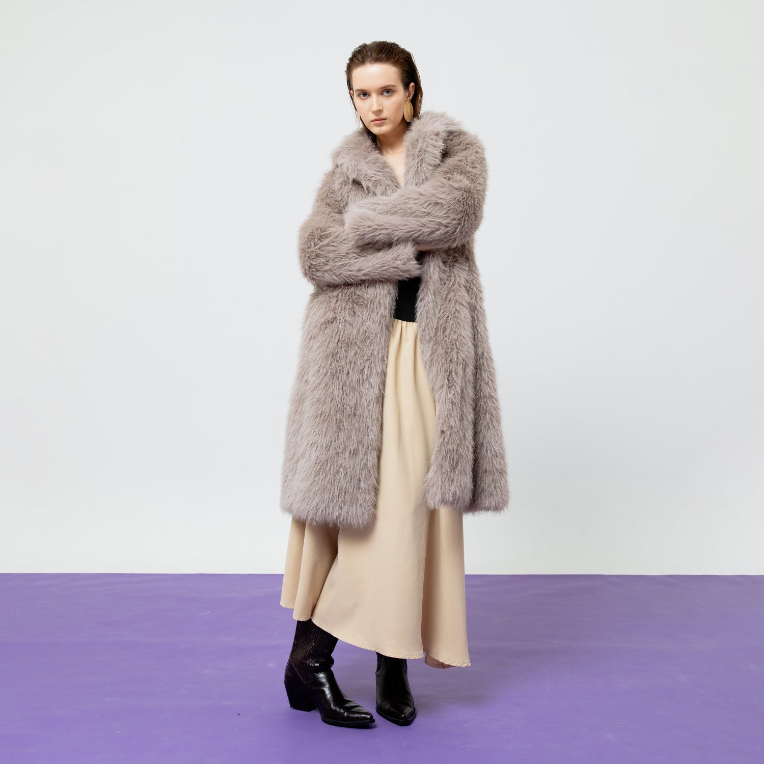 NICOLINE GREY FAUX FUR COAT OUTERWEAR