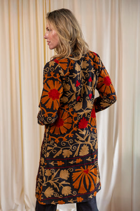 Malika Coats - Black with Orange Embroidery