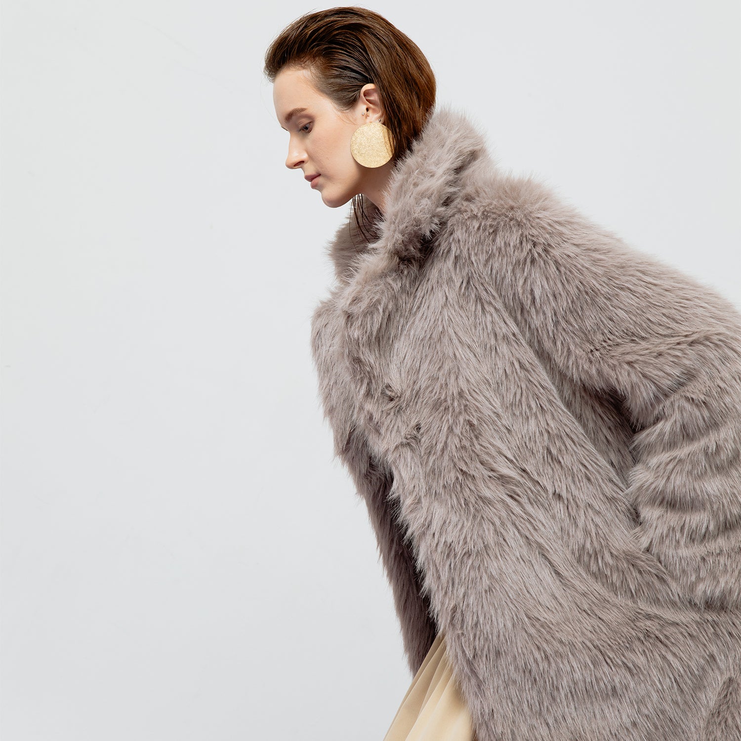 NICOLINE GREY FAUX FUR COAT OUTERWEAR