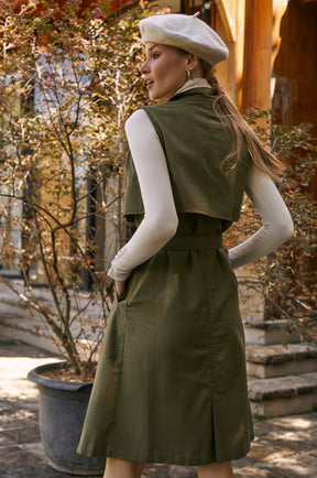 Arden Belted Vest Trench - Olive Green