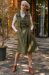 Arden Belted Vest Trench - Olive Green