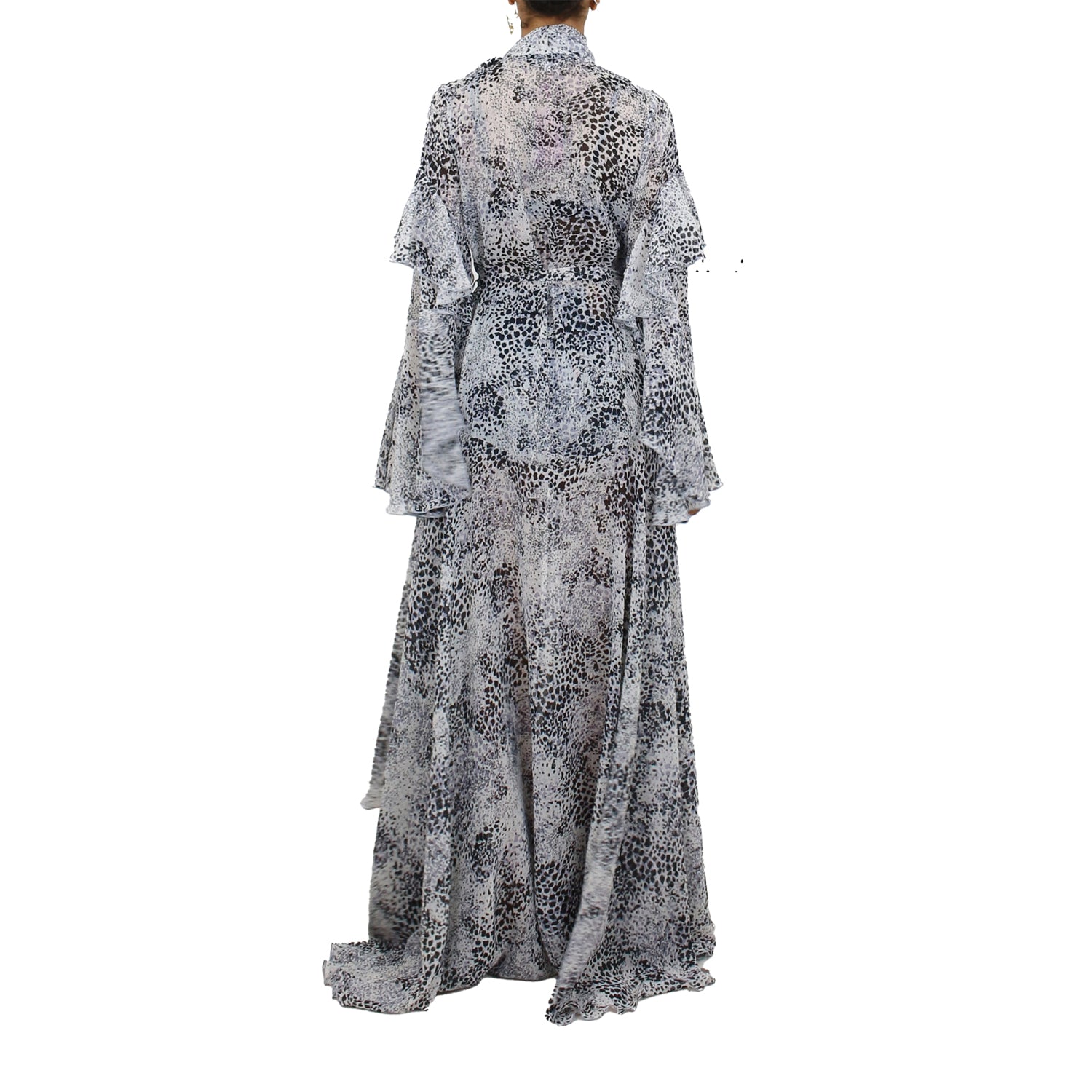 Korinne Deluxe Kaftan With Neck Tie-Black & White Cheetah Print