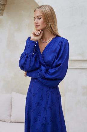 Isabella Long Sleeve Wrap Dress - Pearl Blue