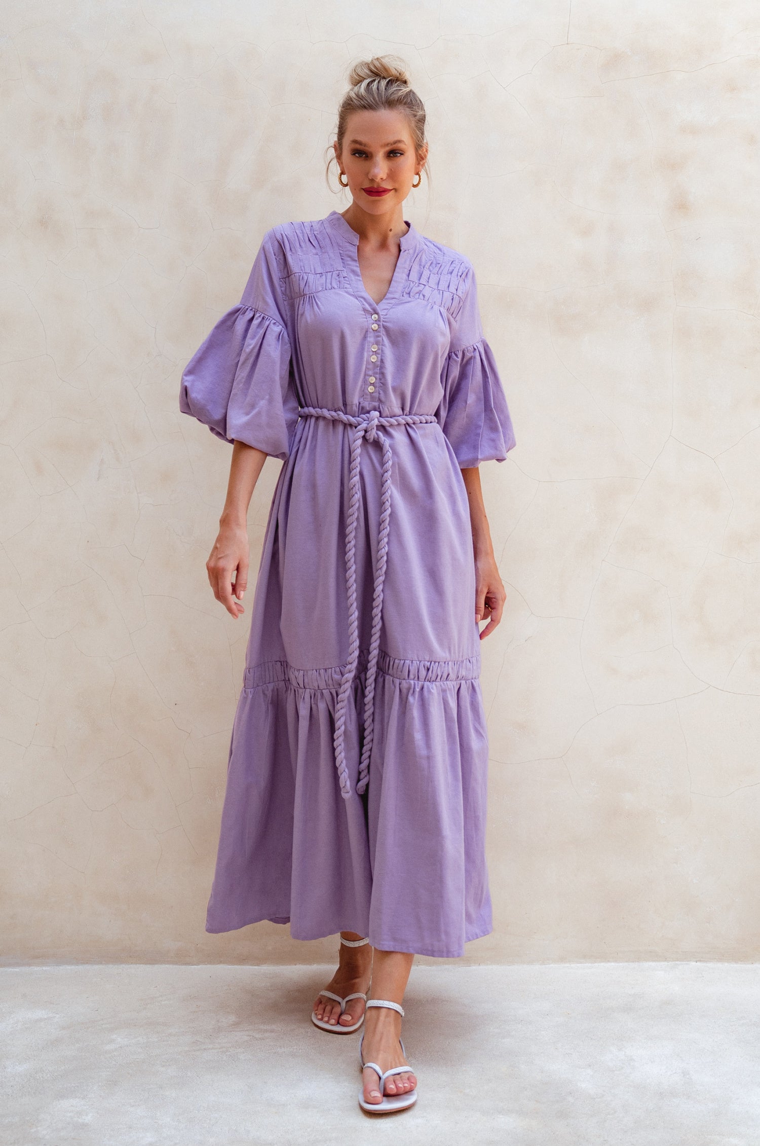 Oleana Puff Sleeve Maxi Dress - Lavender