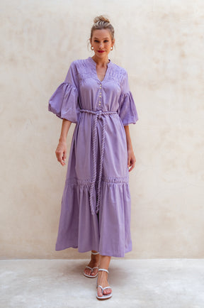 Oleana Puff Sleeve Maxi Dress - Lavender