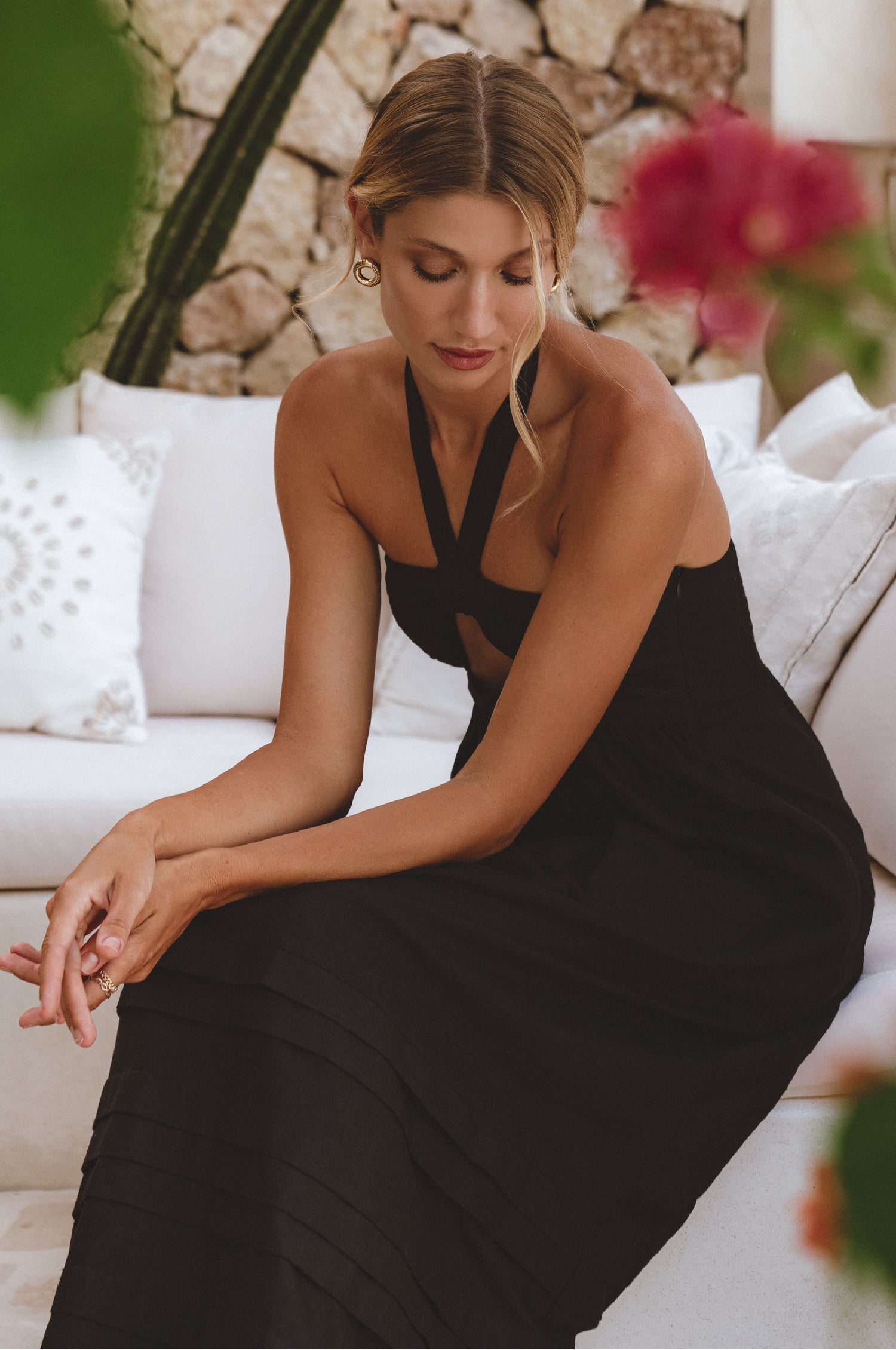 Penelope Halter Linen Maxi Dress - Black