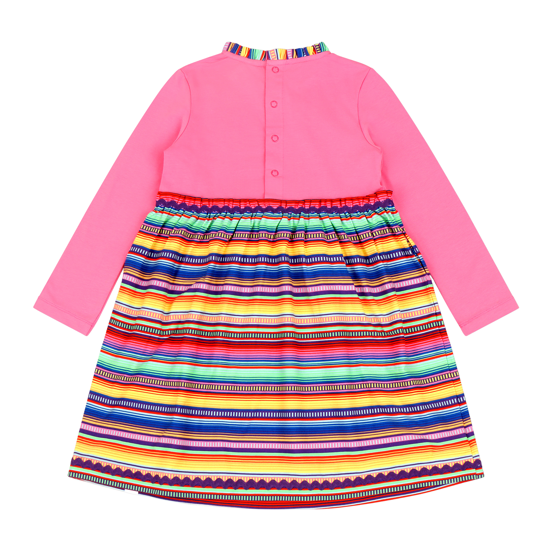 Mixed Up Clothing Girls Long Sleeve Ruffle Trim Dress Pink Multicolor Stripe