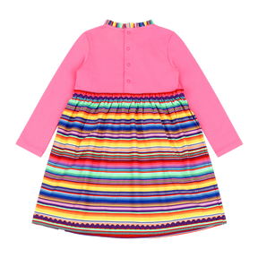 Mixed Up Clothing Girls Long Sleeve Ruffle Trim Dress Pink Multicolor Stripe