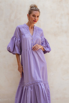 Oleana Puff Sleeve Maxi Dress - Lavender