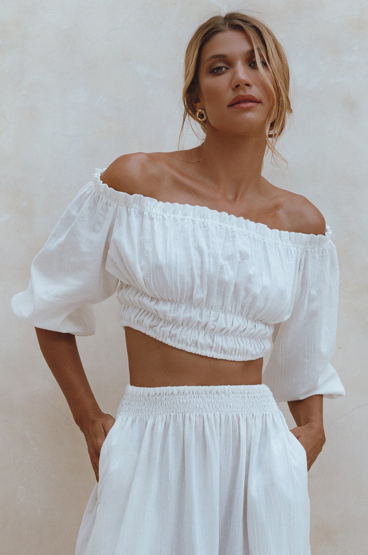 Annabelle Linen Cropped Top - White