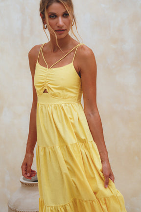 Rafaela Strappy Linen Midi Dress - Pineapple