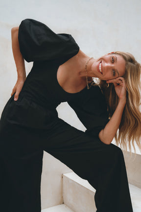 Heaven Bay Linen Jumpsuit - Black