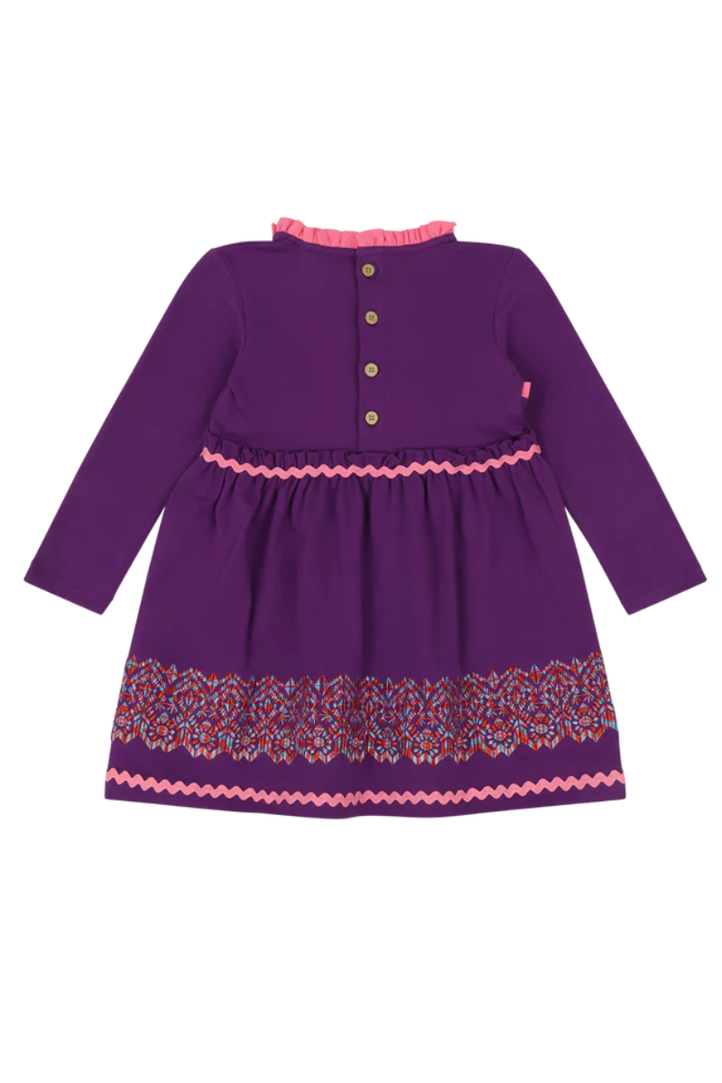 Mixed Up Clothing Girls Long Sleeve Ruffle Trim Dress Purple Multicolor