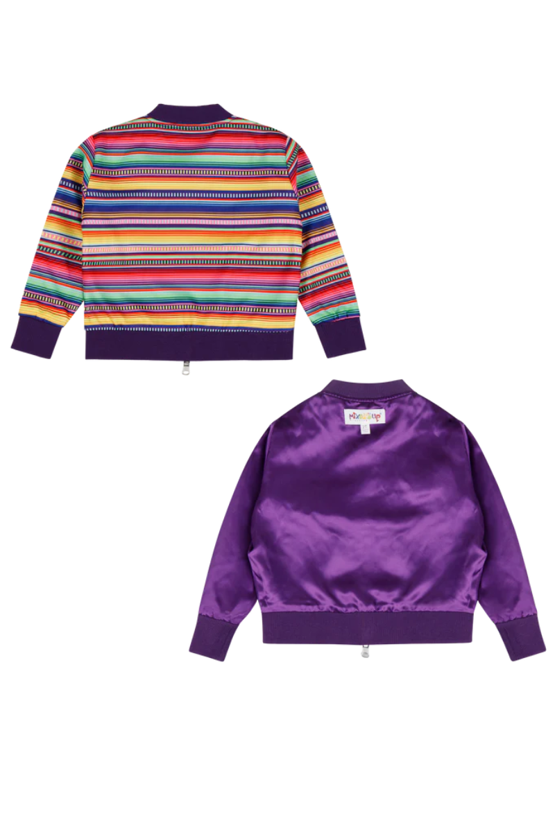 Kids Reversible Zip up Lightweight Bomber Jacket - Purple Multicolor Stripe