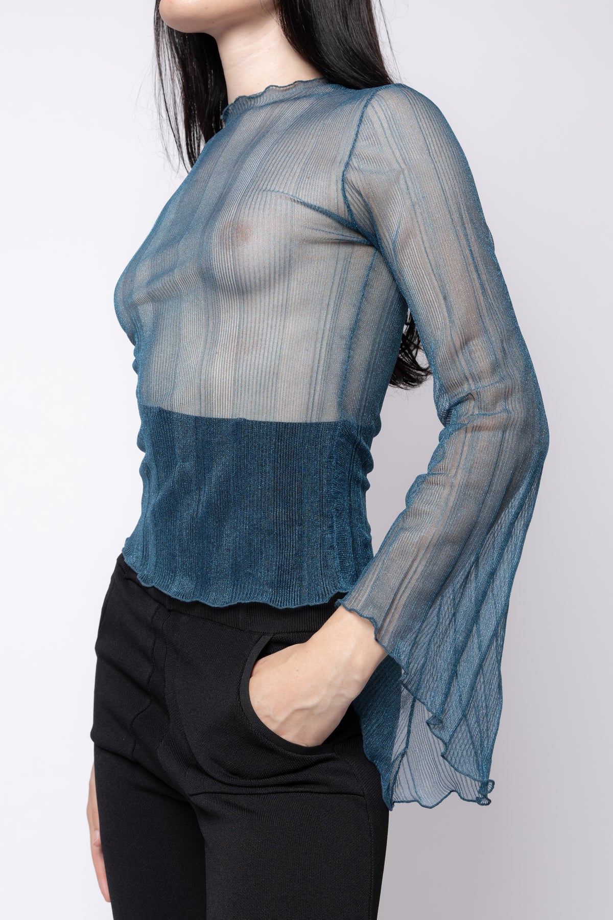 Sheer Knit One Sleeve Top