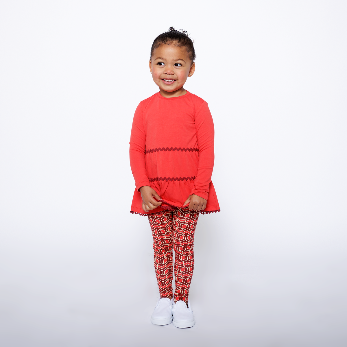 Mixed Up Clothing Girls Tiered Tunic and Legging Set Red Multicolor