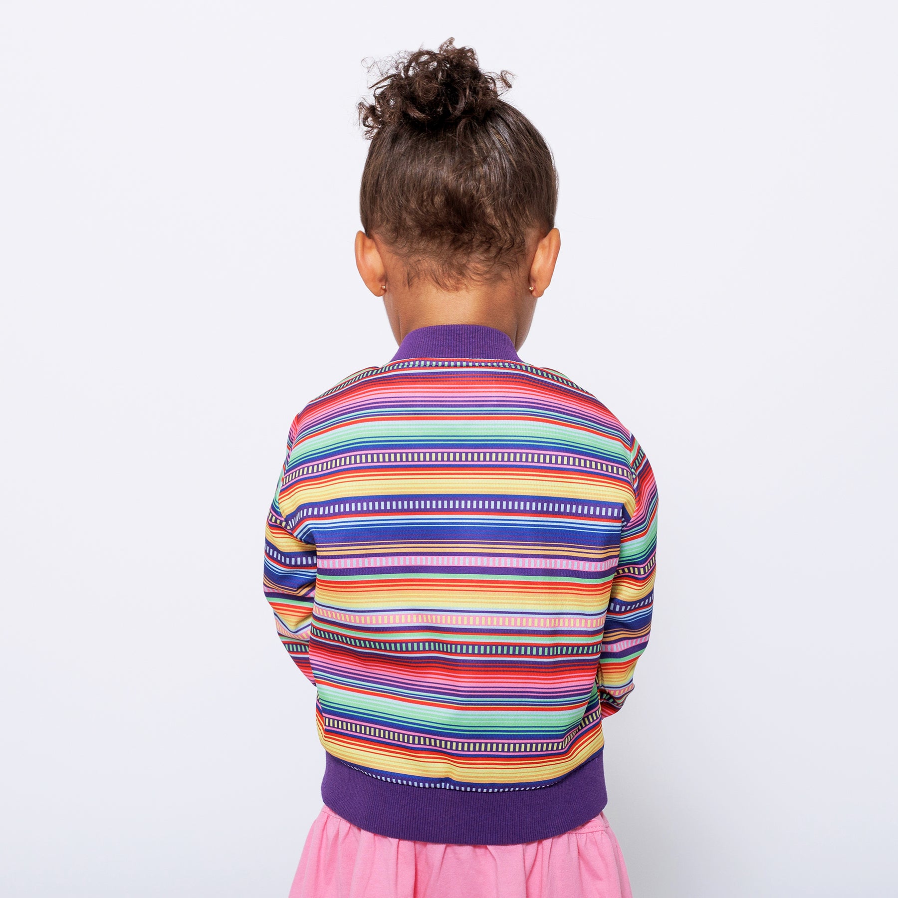 Kids Reversible Zip up Lightweight Bomber Jacket - Purple Multicolor Stripe