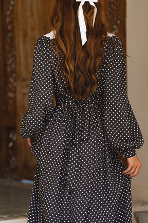 Glory Long Sleeve Midi Dress - Grey Polka Dot