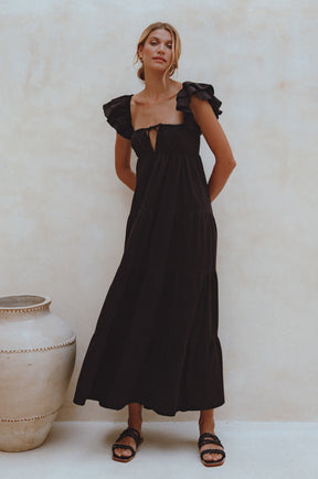 Nymph Bohemian Linen Maxi Dress - Black