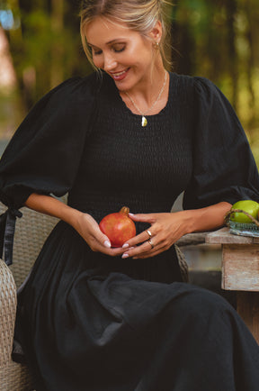 Freya Smocked Linen Midi Dress - Black