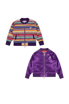 Kids Reversible Zip up Lightweight Bomber Jacket - Purple Multicolor Stripe