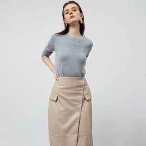 BEATRIX CREME FAUX LEATHER MIDI SKIRT