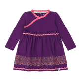 Mixed Up Clothing Girls Long Sleeve Ruffle Trim Dress Purple Multicolor