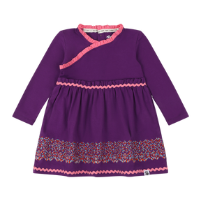 Mixed Up Clothing Girls Long Sleeve Ruffle Trim Dress Purple Multicolor