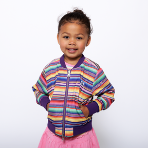 Kids Reversible Zip up Lightweight Bomber Jacket - Purple Multicolor Stripe