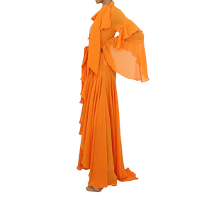 Korinne Deluxe Kaftan With Neck Tie-Neon Orange