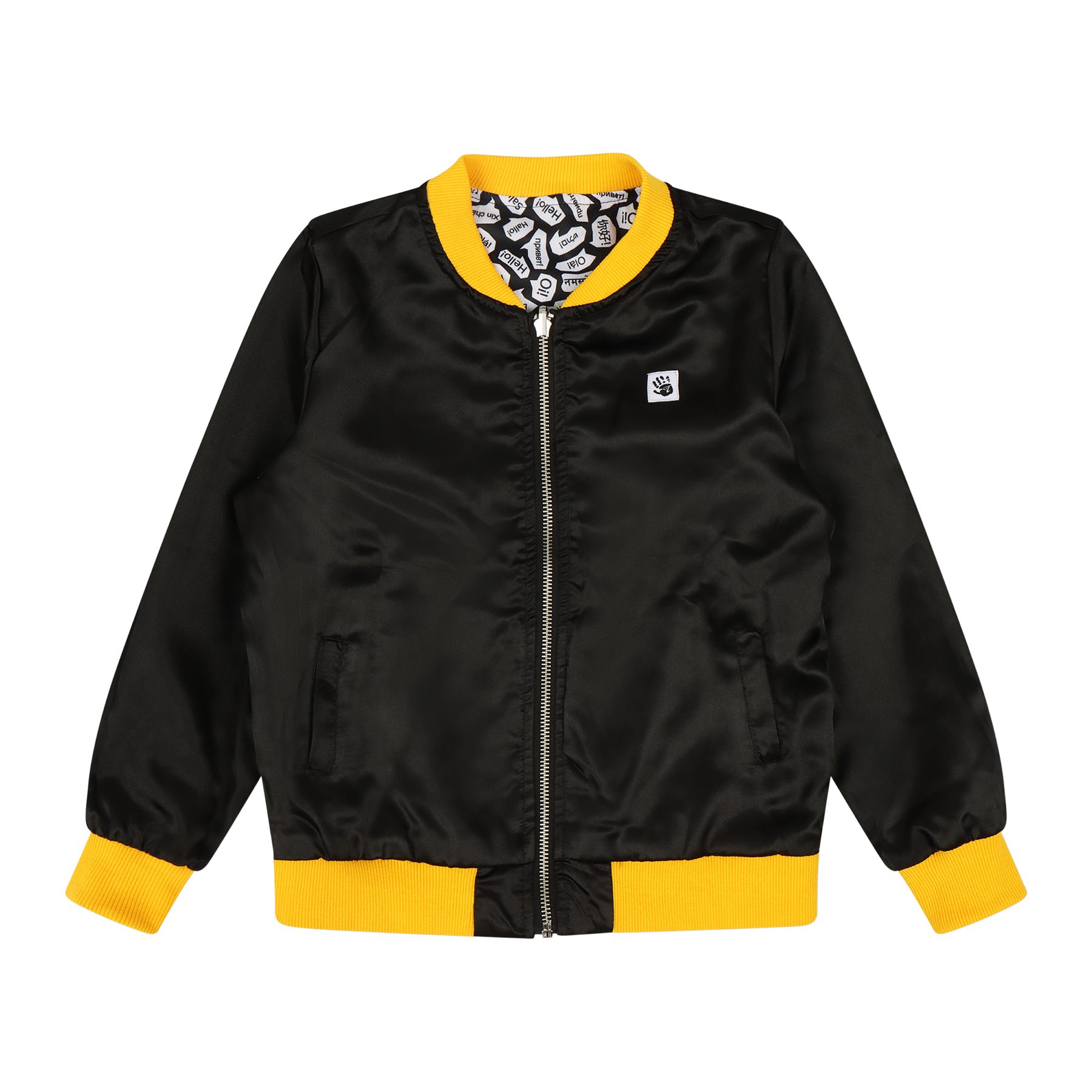 Kids Reversible Zip up Lightweight Bomber Jacket - Black/Yellow/Hello