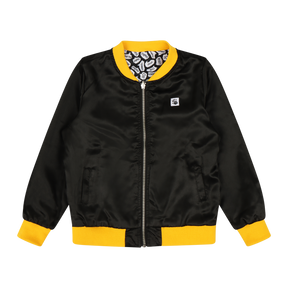 Kids Reversible Zip up Lightweight Bomber Jacket - Black/Yellow/Hello