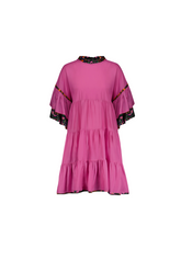 Neena Tiered Kaftan Mini Dress - Sensual Carmine Rose