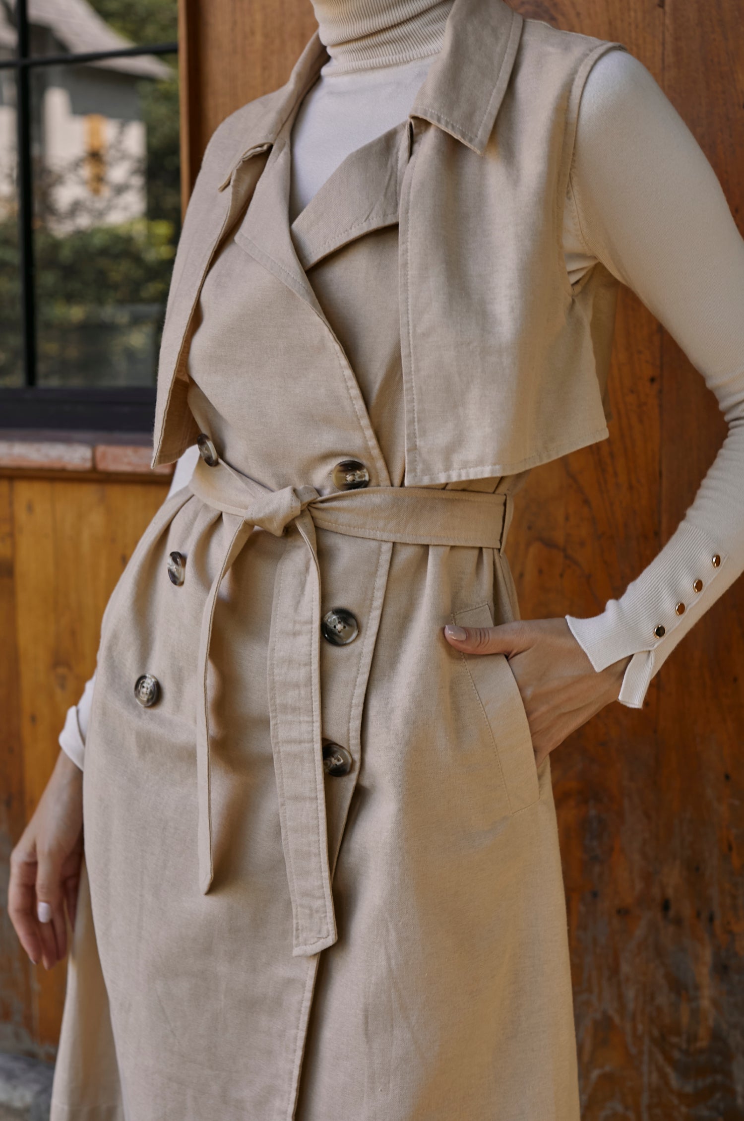 Arden Belted Vest Trench - Weekend Beige