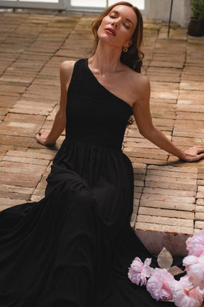 Cassandra One Shoulder Maxi Dress - Black