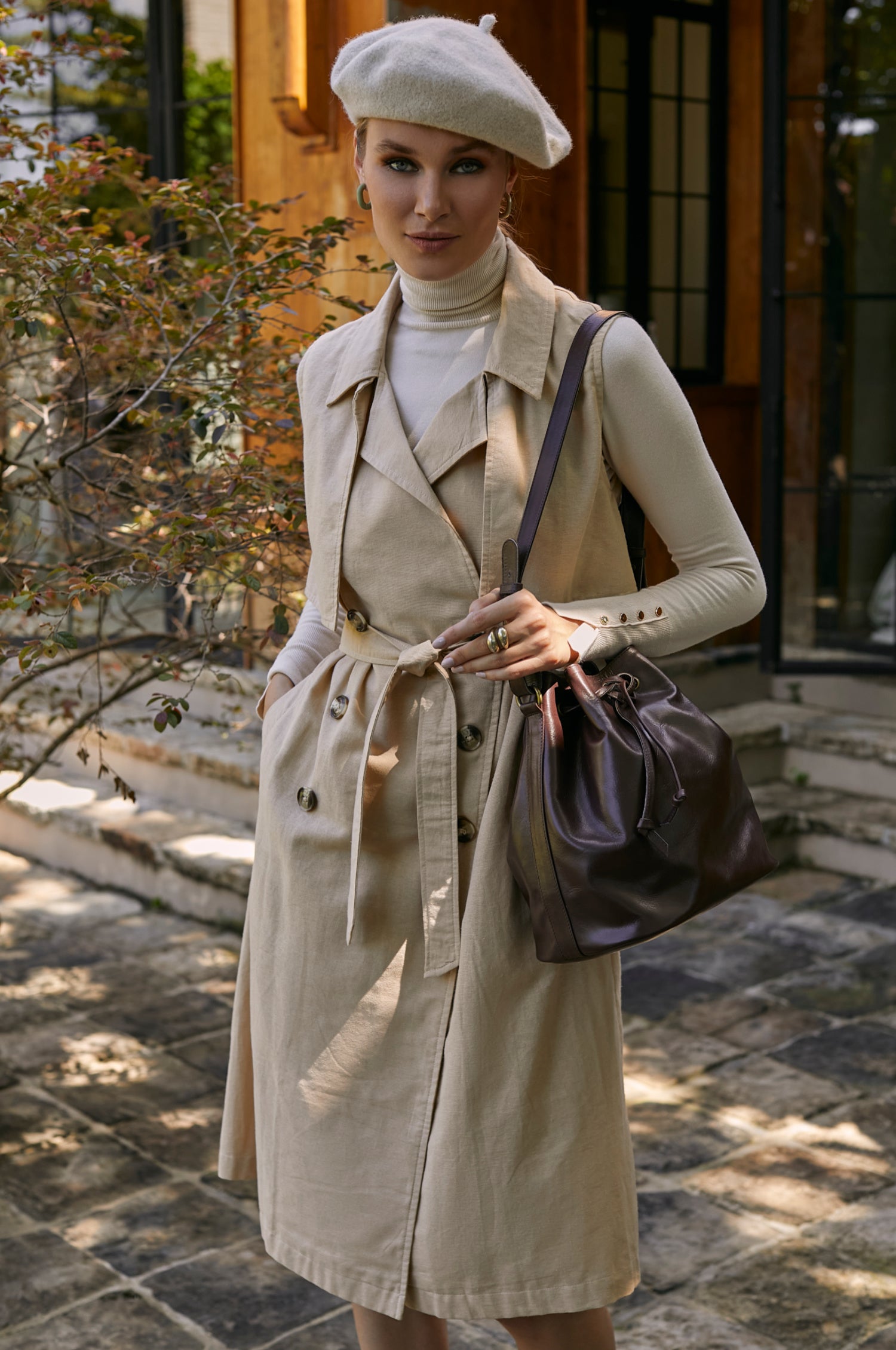 Arden Belted Vest Trench - Weekend Beige