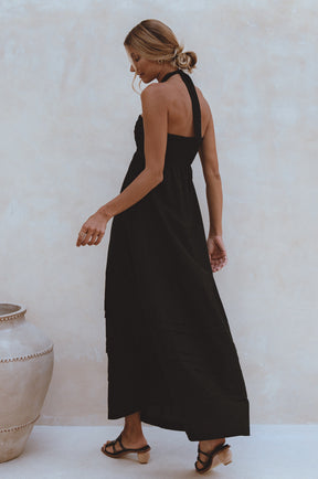 Penelope Halter Linen Maxi Dress - Black