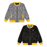 Kids Reversible Zip up Lightweight Bomber Jacket - Black/Yellow/Hello