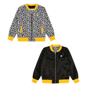 Kids Reversible Zip up Lightweight Bomber Jacket - Black/Yellow/Hello