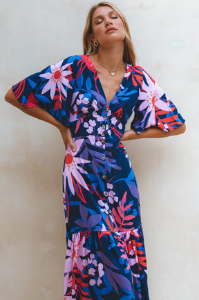 Donna Button Down Midi Dress - Tahiti