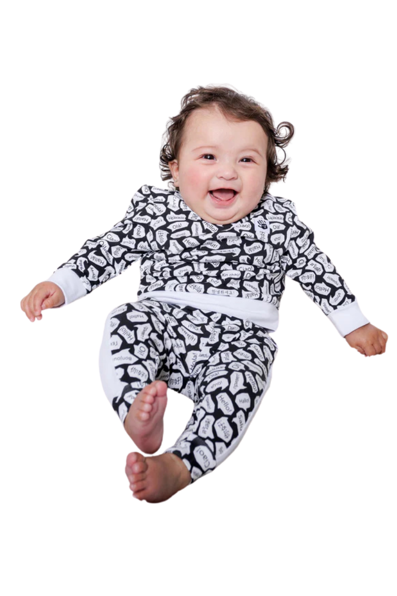 Mixed Up Clothing Baby Crewneck Sweatshirt and Jogger Pant Set Black/White/Hello