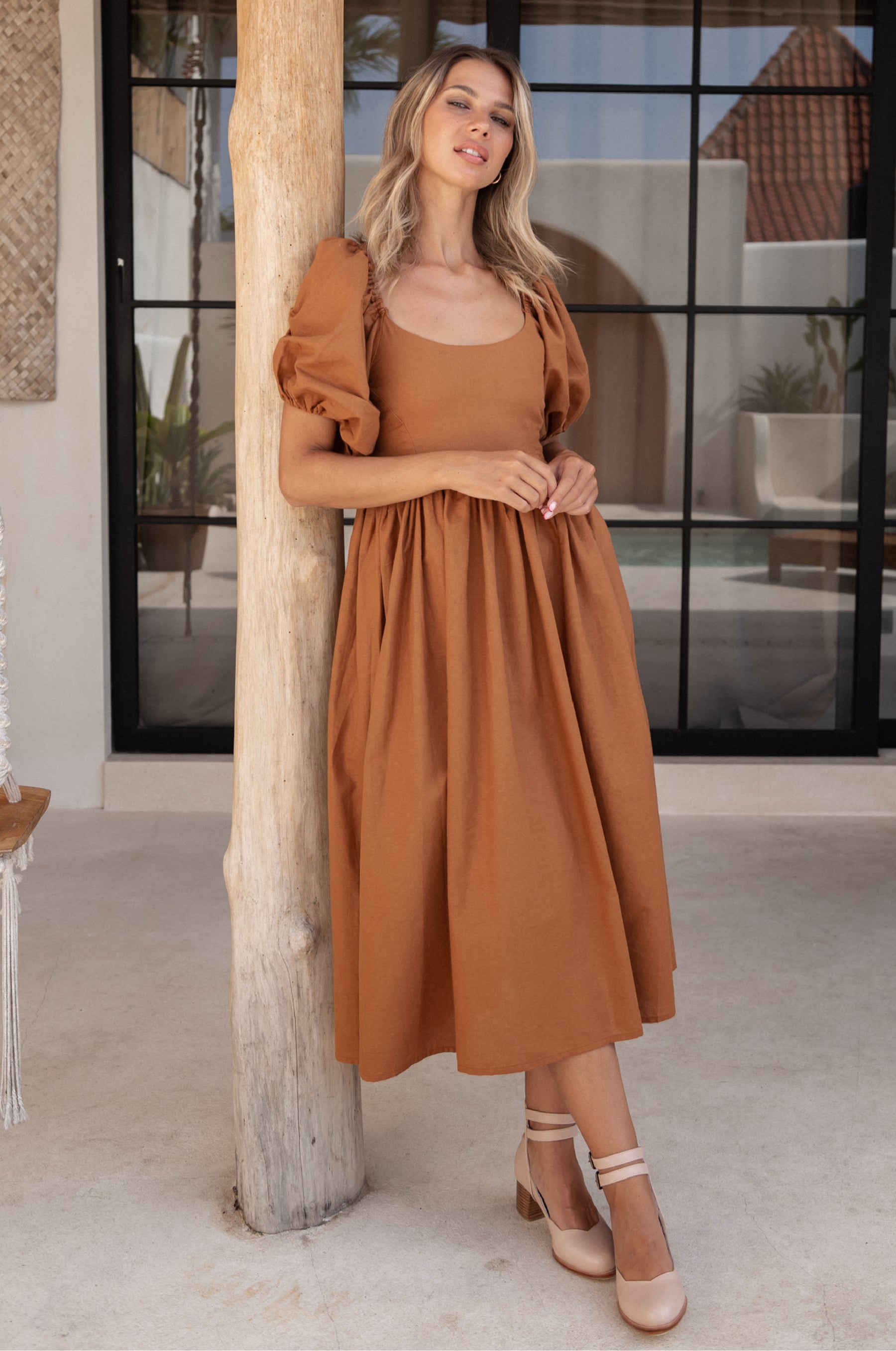 Cherie Puff Sleeve Midi Dress - Hazel