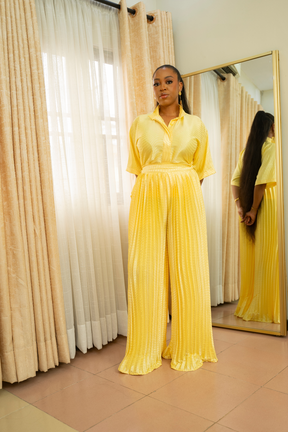 Yellow Boxy Blouse and Pleated Pants