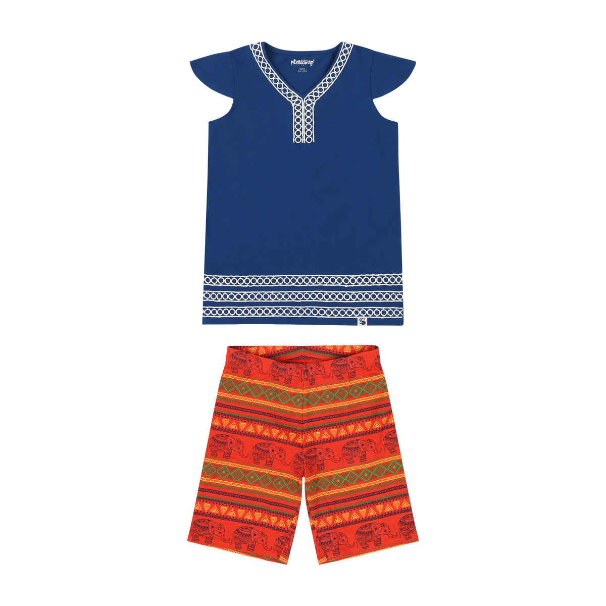 Mixed Up Clothing Girls Burda Tunic & Short Set - Sodalite Blue/Jacquard Stripe