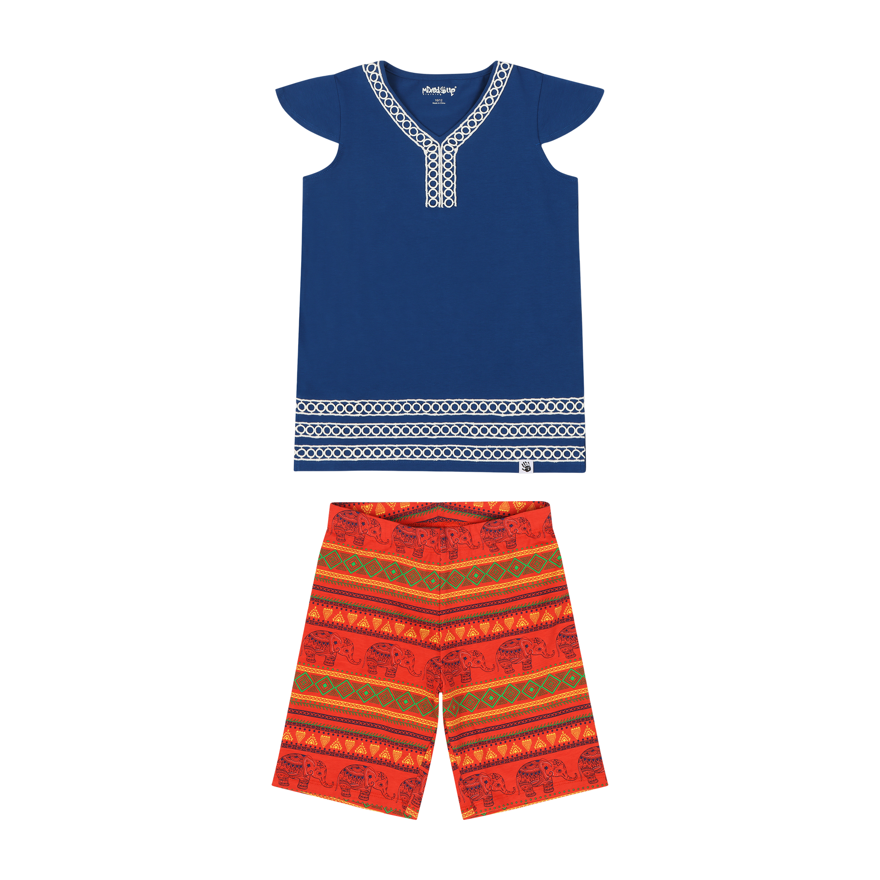 Mixed Up Clothing Girls Burda Tunic & Short Set - Sodalite Blue/Jacquard Stripe