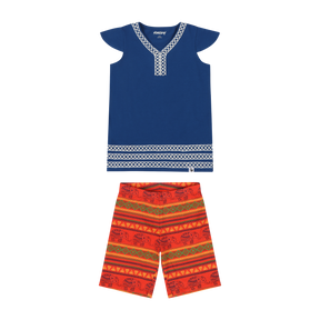 Mixed Up Clothing Girls Burda Tunic & Short Set - Sodalite Blue/Jacquard Stripe